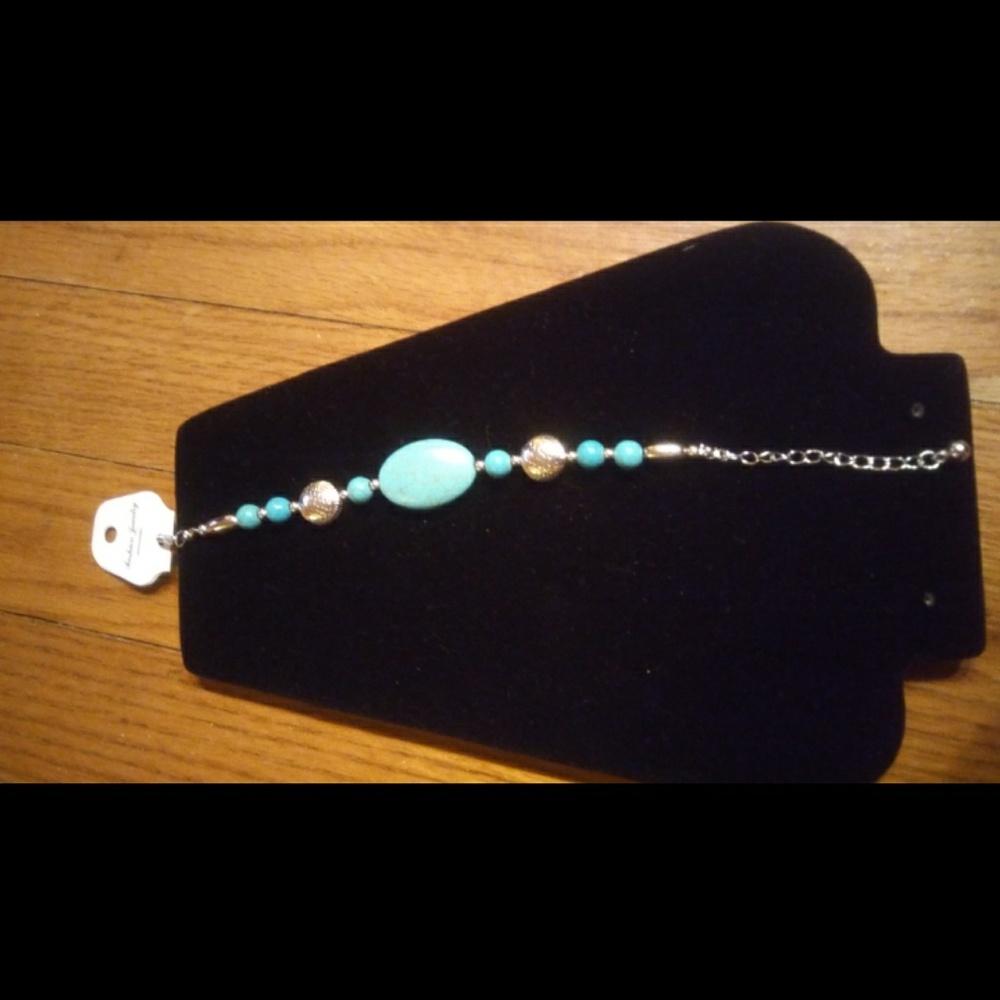 Ladies Silvertone & Turquoise Fashion Bracelet